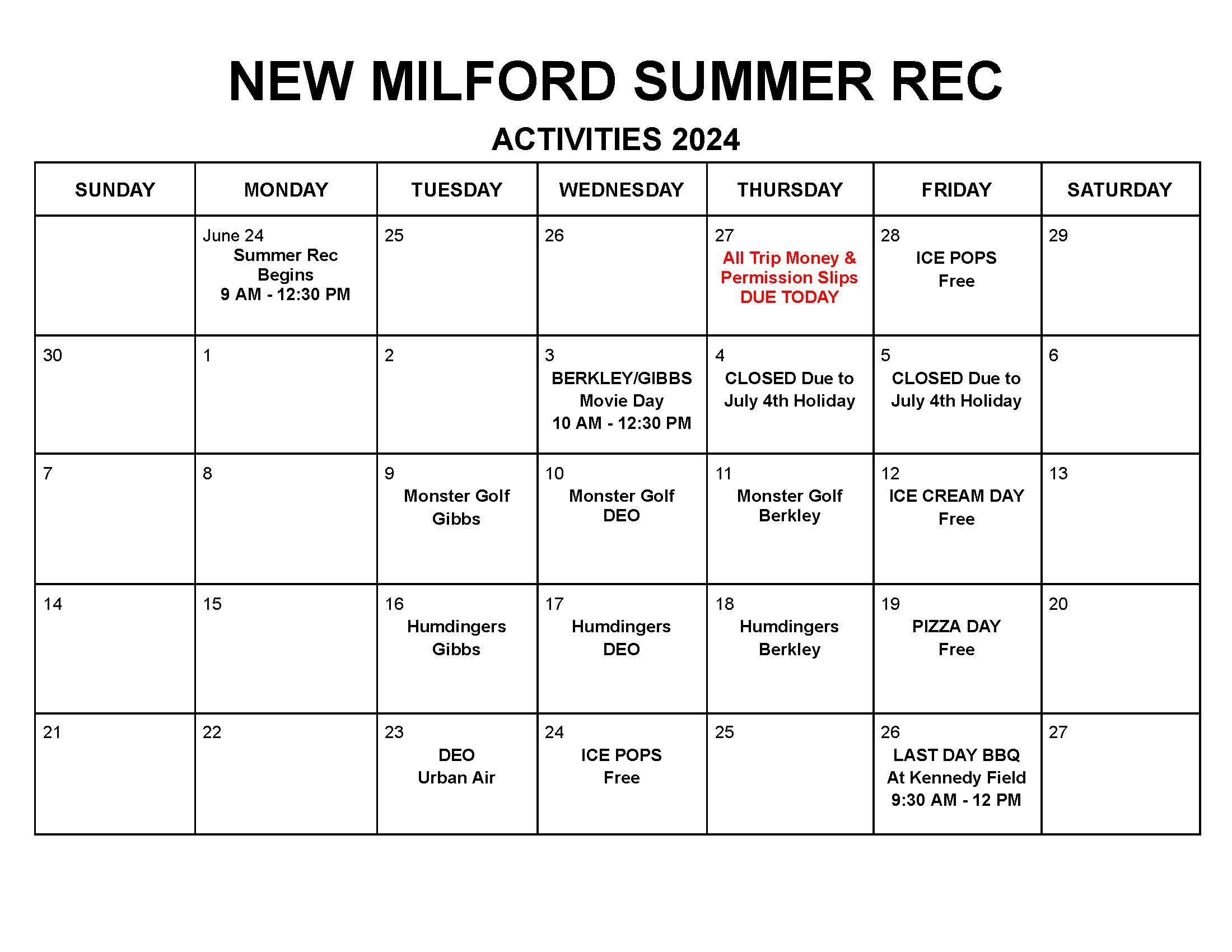 2024 Summer Rec Calendar